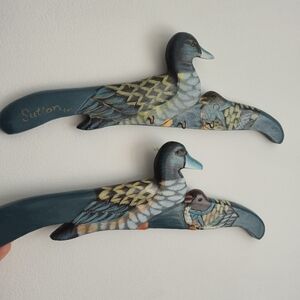 Vintage Hand-Painted Quebec Folk Art Duck –hangers- Set of 2